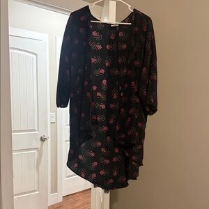 LuLaRoe Black Cardigan with Geometric Pink Accents
